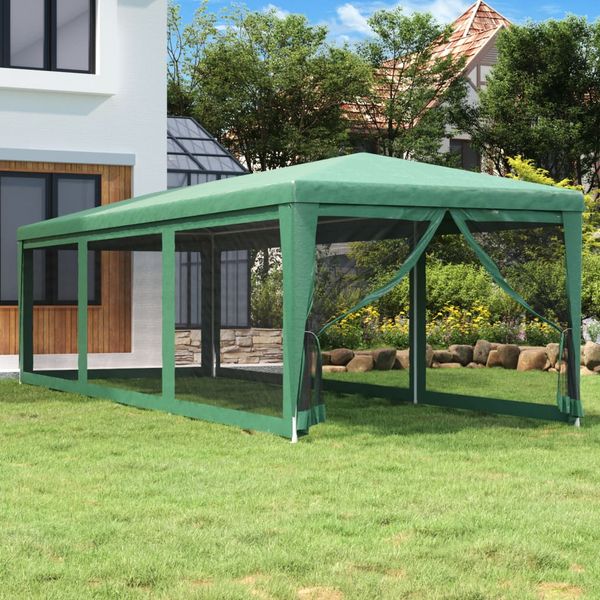 vidaXL Párty stan s 8 sieťkovanými bočnými stenami zelený 3x9 m HDPE