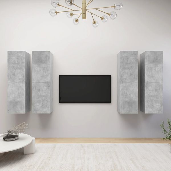 vidaXL TV skrinky 4 ks, betónové sivé 30,5x30x110 cm, kompozitné drevo