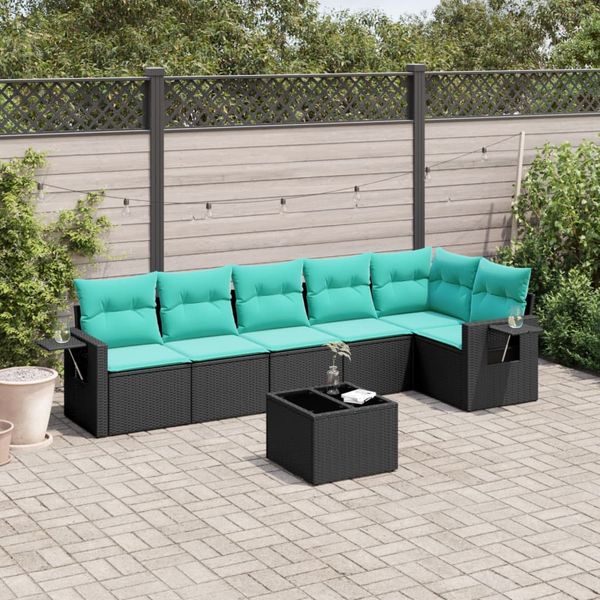 vidaXL 7-dielna záhradná súprava pohoviek s vankúšmi, čierna, polyratan