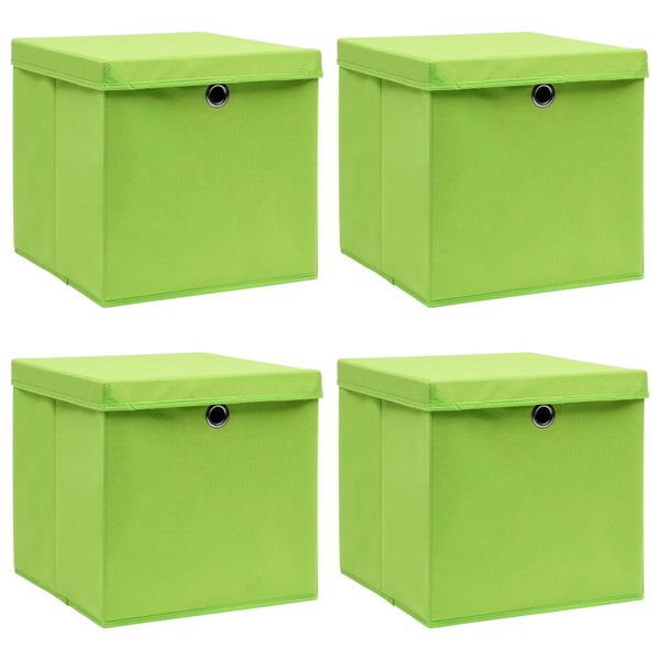 vidaXL Úložné boxy s vekom 4 ks, zelené 32x32x32 cm, látka