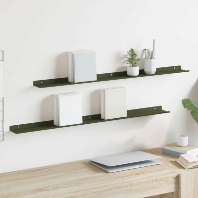 vidaXL Závesná polica 2 pcs Olivová zelená 100 x 9 x 2,5 cm Oceľ