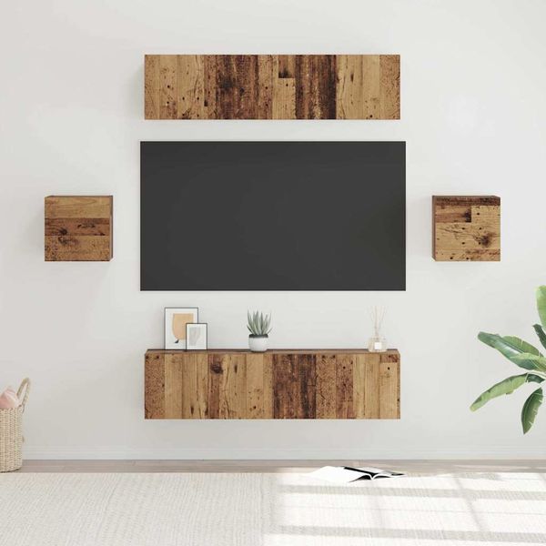 vidaXL Zostava TV skriniek Nástenný 6 pcs Staré drevo Kompozitné drevo