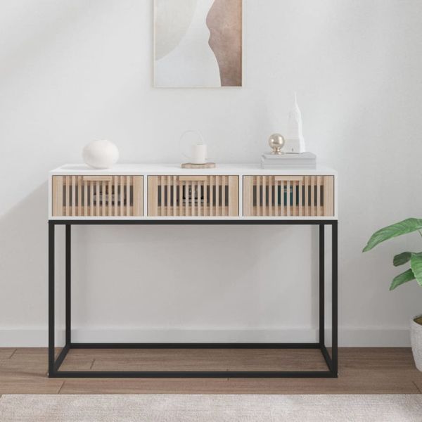vidaXL Konzolový stolík biely 105x30x75 cm kompozitné drevo a železo
