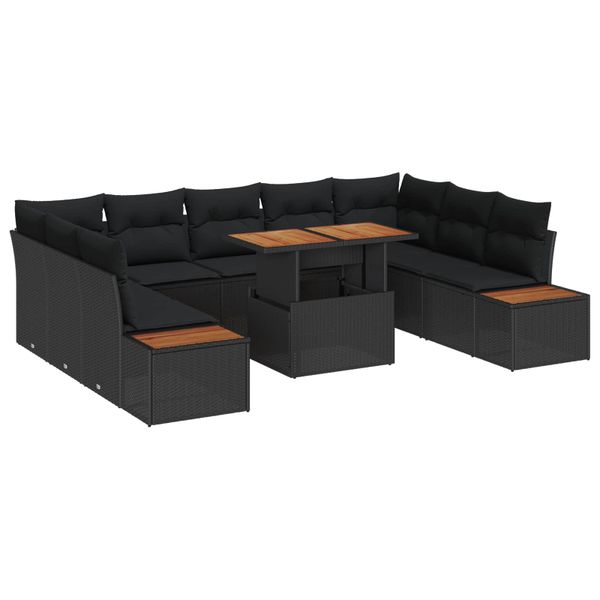 vidaXL Záhradný jedálenský set s vankúšom 10 pcs Čierna a Hnedá