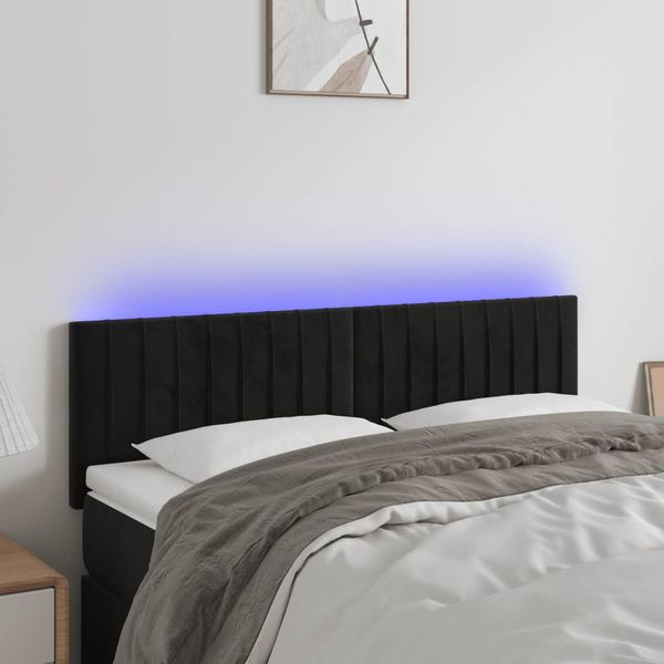 vidaXL Čelo postele s LED čierne 144x5x78/88 cm zamat