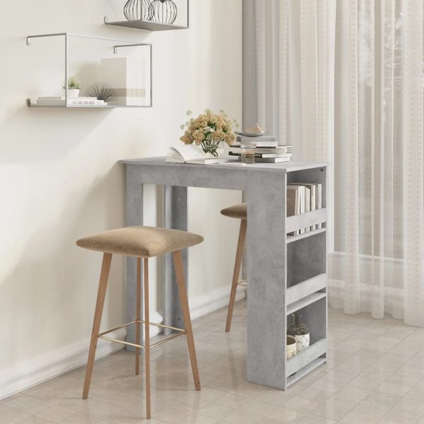 vidaXL Barový stôl s úložným regálom betónovo sivý 102x50x103,5 cm