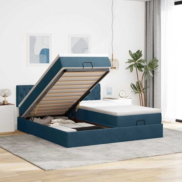 vidaXL Osmanský rám postele s matracmi tmavomodrá 200x200 cm zamat