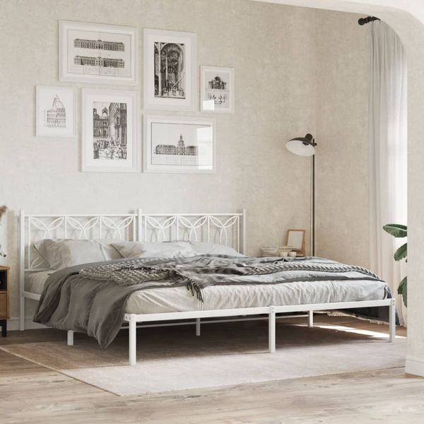 vidaXL Kovový rám postele s čelom biely 193x203 cm