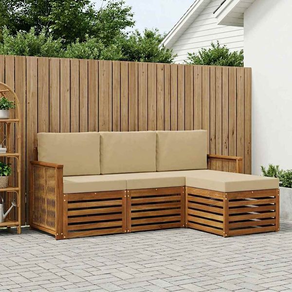 vidaXL Záhradná súprava gaučov s vankúšom 4 pcs Prírodná a béžová
