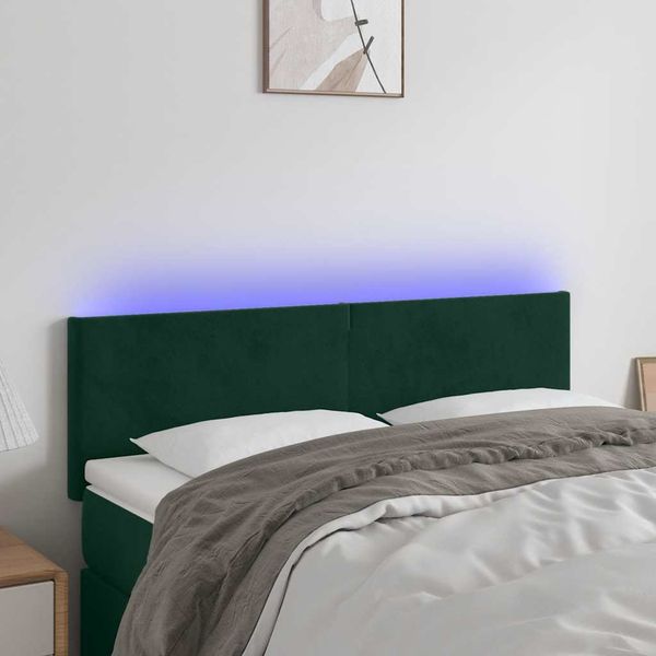 vidaXL Čelo postele s LED tmavozelené 144x5x78/88 cm zamat