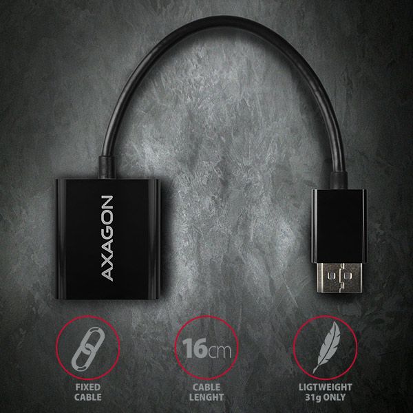 AXAGON RVD-VGN, DisplayPort -> VGA redukcia / adaptér, FullHD, 1920*1200