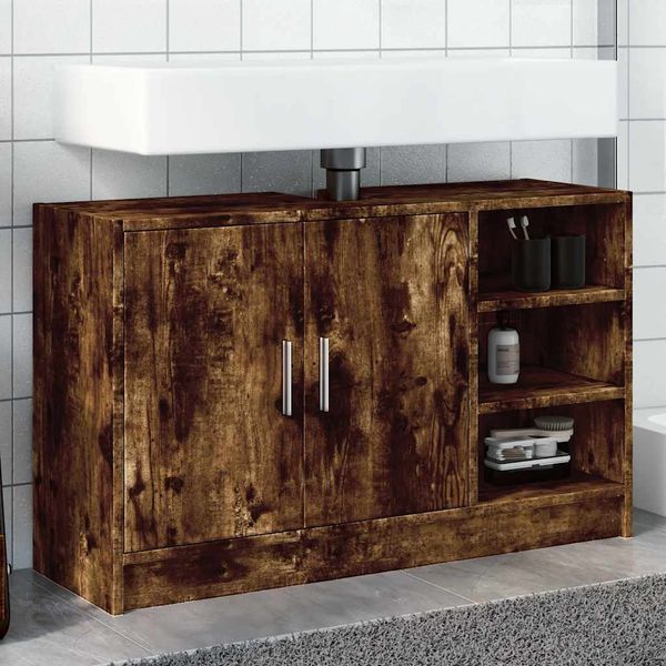 vidaXL Umývadlová skrinka dymnový dub 90x29x55 cm kompozitné drevo