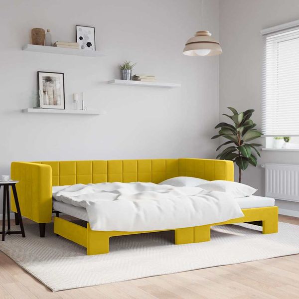 vidaXL Denná posteľ s rozkladacou posteľou žltá 90x200 cm zamat