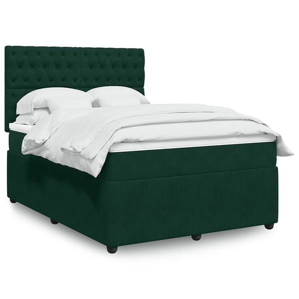 vidaXL Posteľný rám boxsping s matracom tmavozelený 140x190 cm zamat