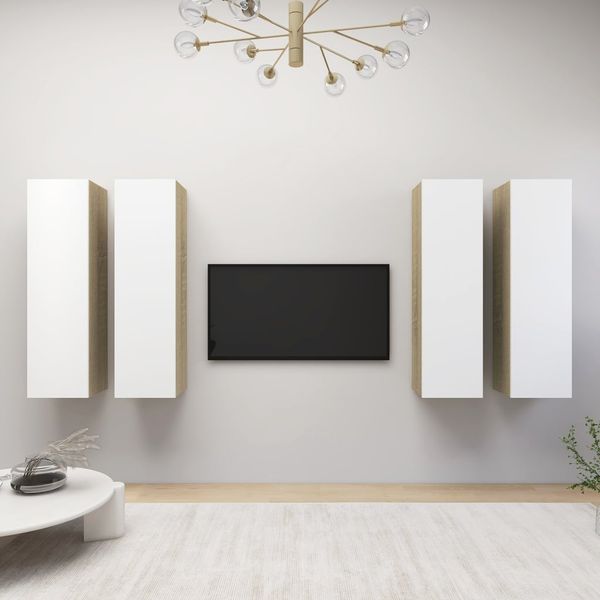 vidaXL TV skrinky 4 ks biela a dub sonoma 30,5x30x110cm drevotrieska