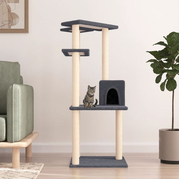vidaXL Škrabadlo pre mačky so sisalovými stĺpikmi tmavosivé 123 cm