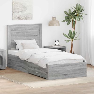 vidaXL Rám postele Sivý Sonoma a striebro 75 x 190 cm Kompozitné drevo