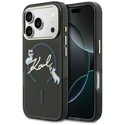 Obal Karl Lagerfeld pre iPhone 17 Pro 6,3" IML Choupettes Karl Script Logo MagSafe čierny