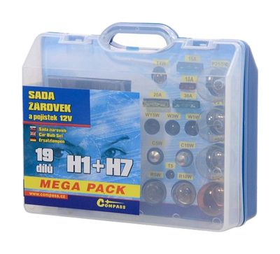Žiarovky 12V servisný box MEGA H1+H7+poistky