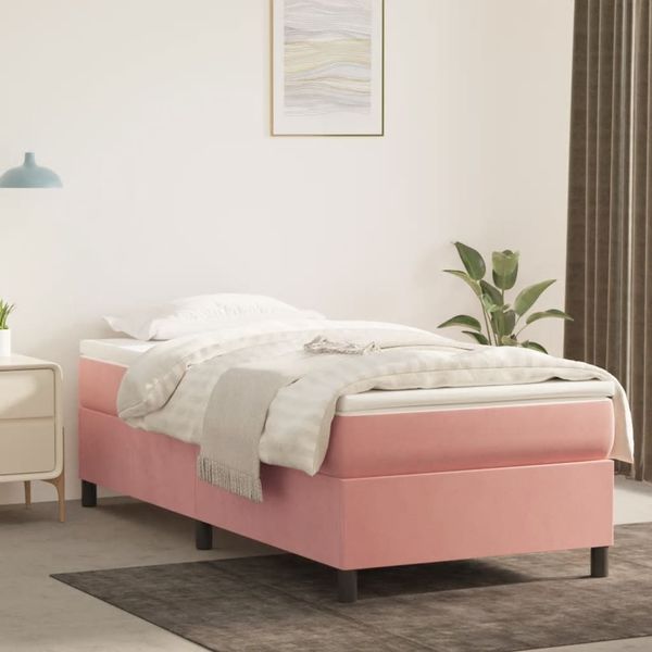 vidaXL Posteľný rám s boxspringom ružový 90x190 cm zamat