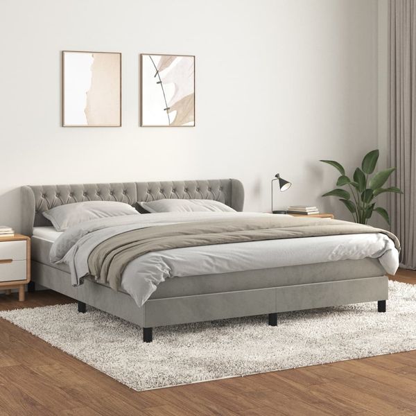 vidaXL Posteľný rám boxsping s matracom bledosivý 160x200 cm zamat