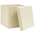 vidaXL Úložné boxy s vekom 4 ks, krémové 32x32x32 cm, látka
