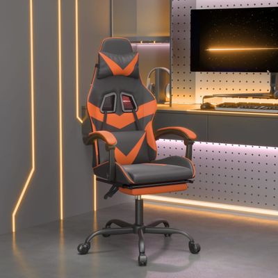 vidaXL Herná stolička s podnožkou čierna a oranžová látková
