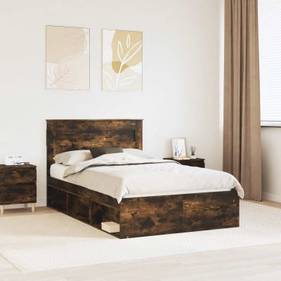 vidaXL Rám postele Dymová dub 135 x 190 cm Masívne borovicové drevo