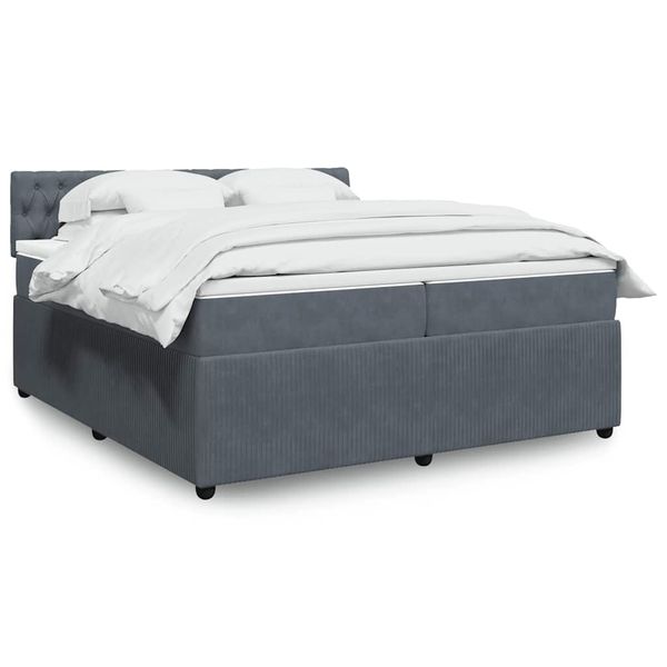 vidaXL Posteľný rám boxspring s matracom tmavosivý 200x200 cm zamat