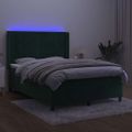 vidaXL Posteľný rám boxsping matrac a LED tmavozelený 140x190 cm zamat
