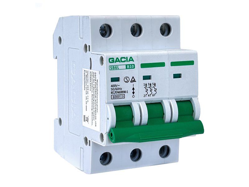 Jistič GACIA SB6L 400 V/10 A/B/6 kA 3-fázový na DIN lištu