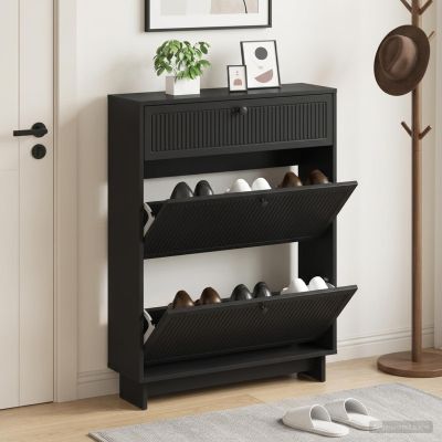 vidaXL Skriňa na topánky EDE 78 x 24 x 103 cm Kompozitné drevo Čierna