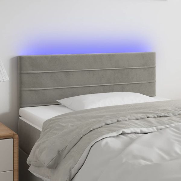 vidaXL Čelo postele s LED bledosivé 100x5x78/88 cm zamat