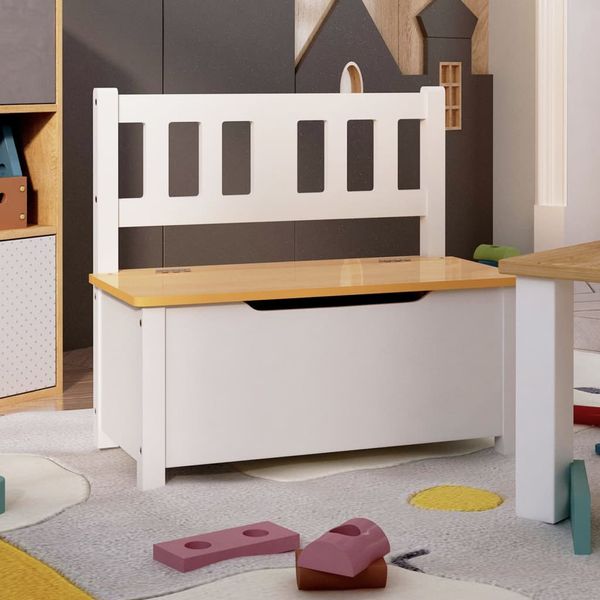 vidaXL Detská úložná lavica biela a béžová 60x30x55 cm MDF