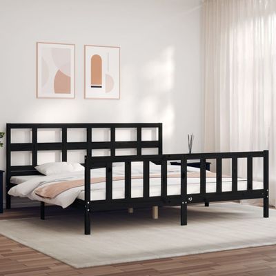 vidaXL Posteľný rám s čelom čierny 200x200 cm masívne drevo