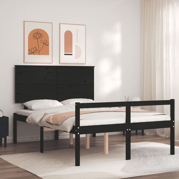 vidaXL Posteľ pre seniorov s čelom, čierna, 140x190 cm, drevený masív