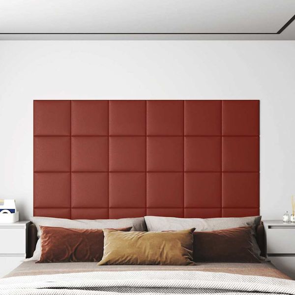 vidaXL Nástenné panely 12 ks vínovo červené 30x30cm umelá koža 1,08 m²