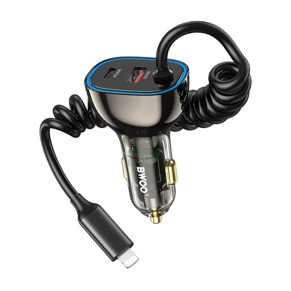 Nabíjačka do auta BWOO CC96L 30W PD 1x USB-C 1x USB port s lightning káblom sivá