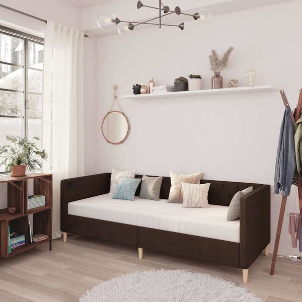 vidaXL Pohovka s USB tmavohnedá látková 90x200 cm