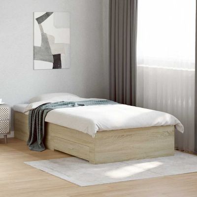 vidaXL Posteľný rám so zásuvkami dub sonoma 75x190 cm kompozitné drevo