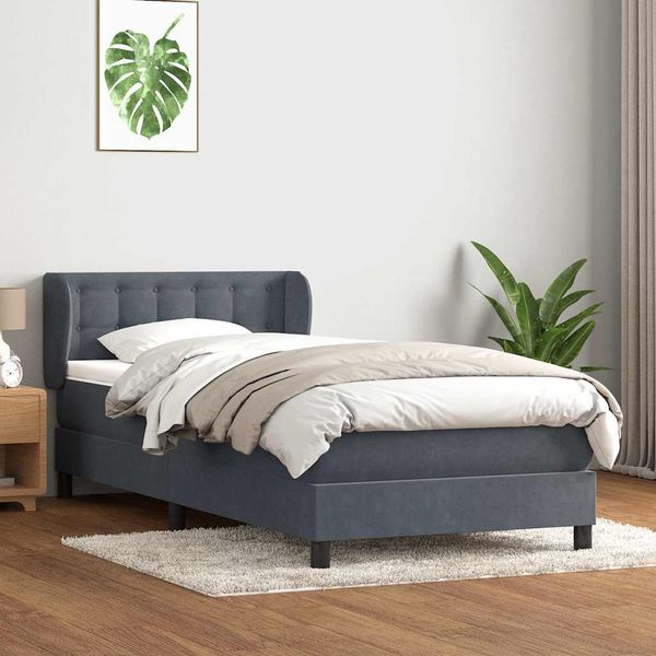 vidaXL Posteľný rám boxspring s matracom tmavosivý 90x210 cm zamat