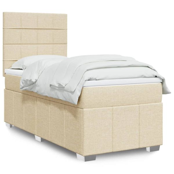 vidaXL Posteľný rám boxsping s matracom krémový 90x200 cm látka