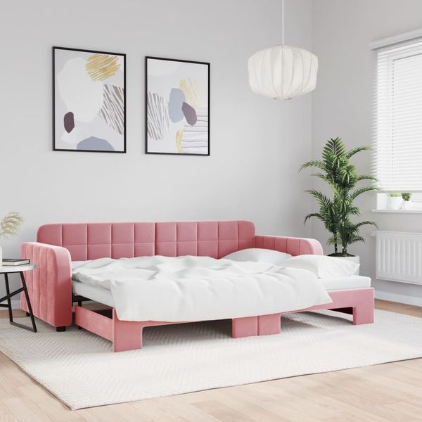 vidaXL Denná posteľ s rozkladacou posteľou ružová 80x200 cm zamat