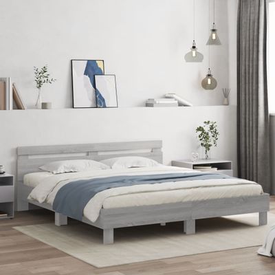 vidaXL Posteľný rám s čelom a LED sivý sonoma 200x200 cm