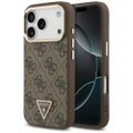 Guess Case Magsafe 4G PU kožené puzdro s trojuholníkovým logom a zlatým kovovým rámom fotoaparátu pre iPhone 17 Pro hnedá
