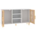 vidaXL Komoda biela 105x30x60 cm masívna borovica a prírodný ratan