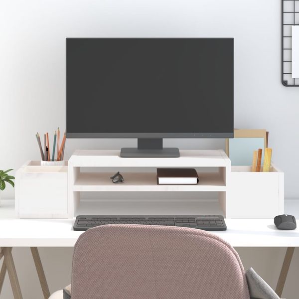 vidaXL Stojan na monitor biely 70x27,5x15 cm masívna borovica