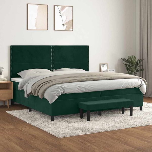vidaXL Posteľný rám boxsping s matracom tmavozelený 200x200 cm zamat