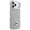 Obal Karl Lagerfeld Magsafe PU s kolíkmi hláv Karl&Choupette, logom a kovovými tlačidlami fotoaparátu pre iPhone 17 Pro sivý
