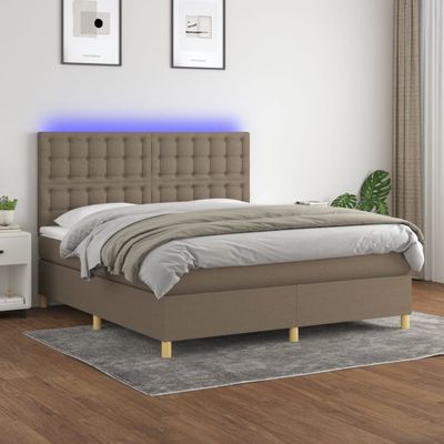 vidaXL Posteľ boxsping s matracom a LED sivohnedá 180x200 cm látka